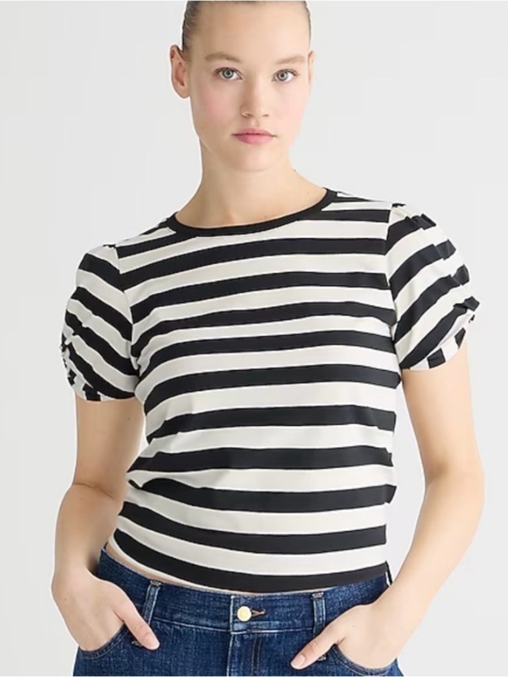 J. Crew Black & White Striped Crewneck Tee